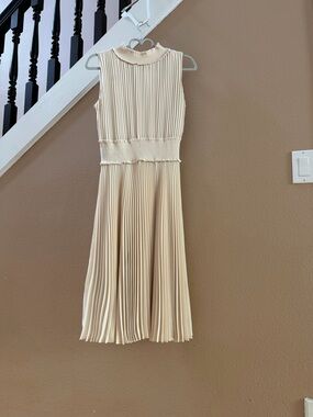 Nanette Lepore Cream Pleated Midi Dress